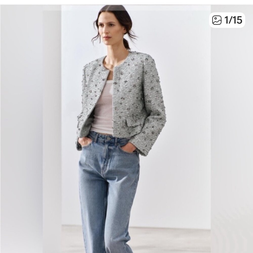 Zara Metallic Sequin Embellished Blazer Jacket